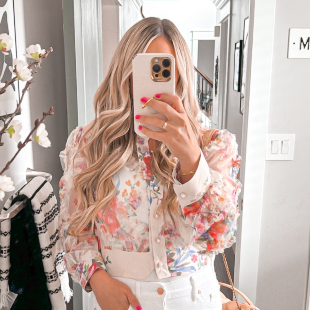 Floral Sheer Cropped Blazer/ Top